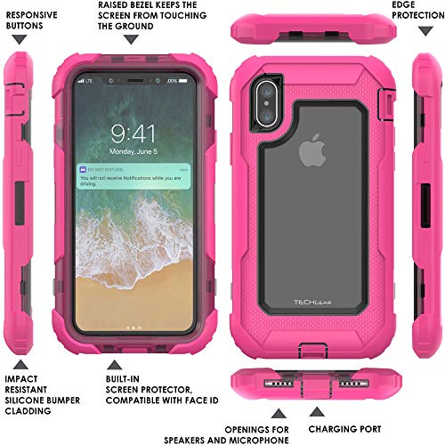 [Contender Case] iPhone XS Max Heavy Duty Case with Built-in Screen Protector, 360 [Full Body] Protective Cover with Kick Stand