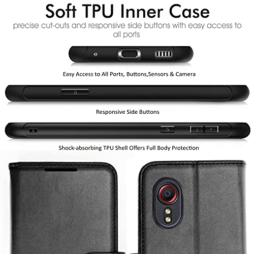 [Wallet Case] Protective Cover with Cash & Card Holder, Stand and Wrist Strap For Samsung Galaxy XCover 5