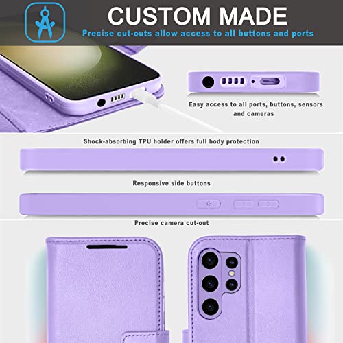 [Leather Wallet Case] Genuine Leather [RFID Blocking] Magnetic Flip Case with Card & Slots and Stand For Samsung Galaxy S23 Ultra