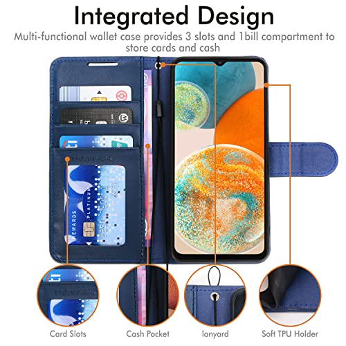 [Wallet Case] Protective Cover with Cash & Card Holder, Stand and Wrist Strap For Samsung Galaxy A23 5G