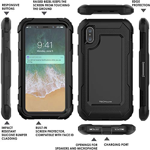 [Contender Case] iPhone XS, iPhone X Heavy Duty Case with Built-in Screen Protector, 360 [Full Body] Protective Cover with Kick Stand
