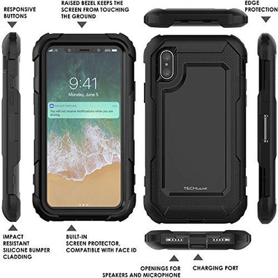 [Contender Case] iPhone XS, iPhone X Heavy Duty Case with Built-in Screen Protector, 360 [Full Body] Protective Cover with Kick Stand