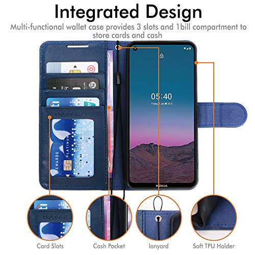 [Wallet Case] Protective Cover with Cash & Card Holder, Stand and Wrist Strap For Nokia 5.4