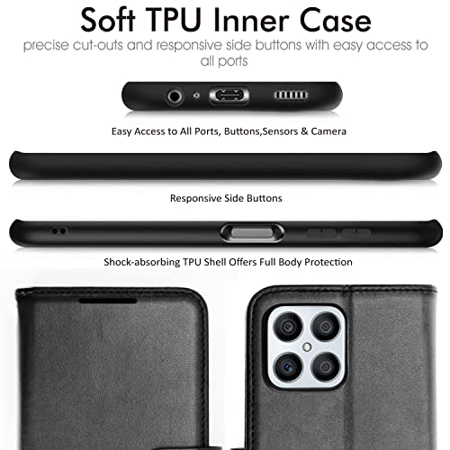 [Wallet Case] Protective Cover with Cash & Card Holder, Stand and Wrist Strap For Honor X8