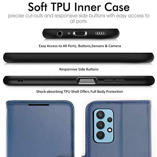 [Wallet Case] Protective Cover with Cash & Card Holder, Stand and Wrist Strap For Samsung Galaxy A32 5G