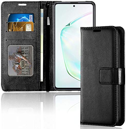 [Leather Wallet Case] Protective Cover with Cash & Card Holder, Stand and Wrist Strap For Samsung Galaxy S10 Lite