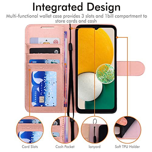 [Wallet Case] Protective Cover with Cash & Card Holder, Stand and Wrist Strap For Samsung Galaxy A04s / A13 5G