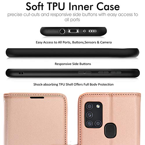 [Wallet Case] Protective Cover with Cash & Card Holder, Stand and Wrist Strap For Samsung Galaxy A21s
