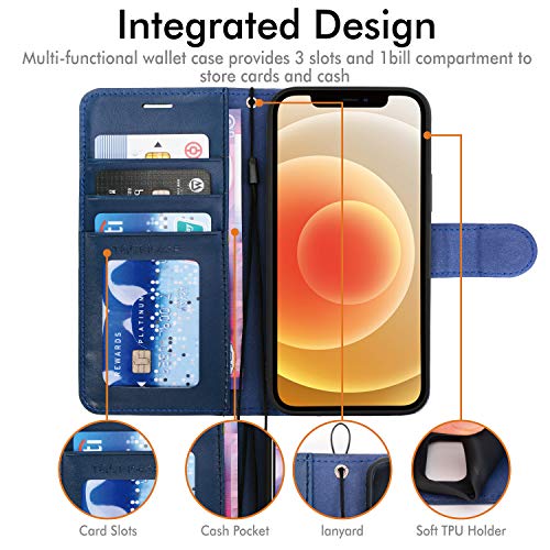 [Wallet Case] Protective Cover with Cash & Card Holder, Stand and Wrist Strap For Apple iPhone 12 Mini