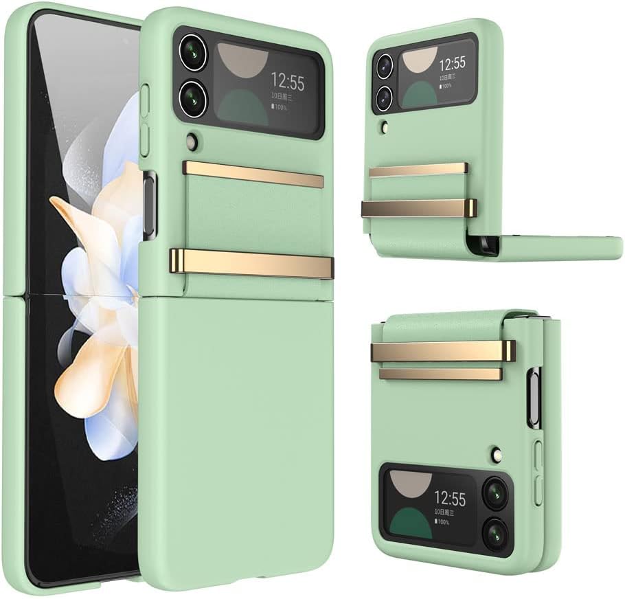 Samsung Galaxy Z Flip 4 Screen Protector Case, Z Flip 4 Case with Stylish Leather Hinge & Metal Trim, Hard PC Shockproof [Screen Protector] Case
