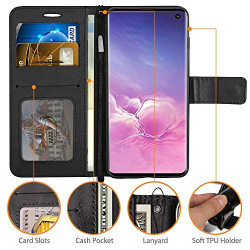 [Wallet Case] Protective Cover with Cash & Card Holder, Stand and Wrist Strap For Samsung Galaxy S10e