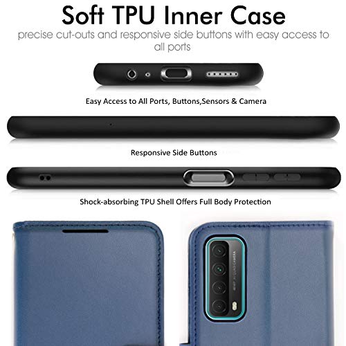 [Wallet Case] Protective Cover with Cash & Card Holder, Stand and Wrist Strap For Huawei P Smart 2021