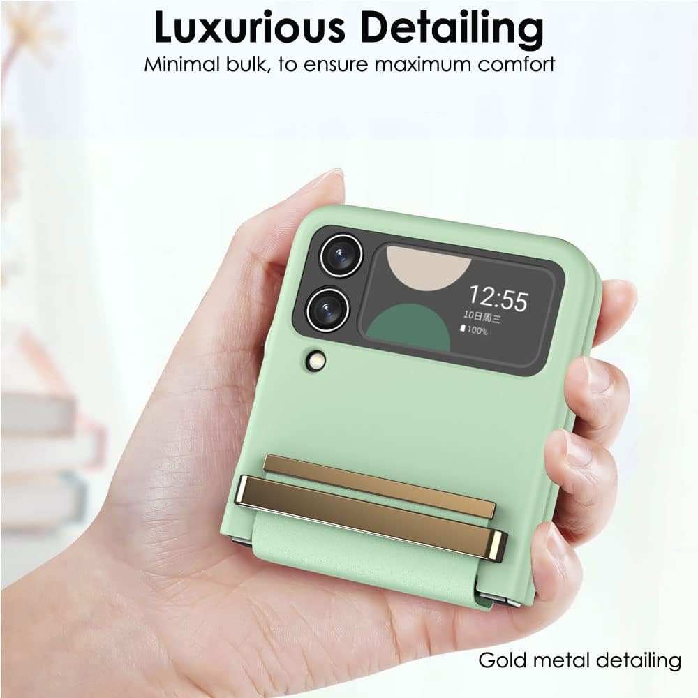 Samsung Galaxy Z Flip 4 Screen Protector Case, Z Flip 4 Case with Stylish Leather Hinge & Metal Trim, Hard PC Shockproof [Screen Protector] Case