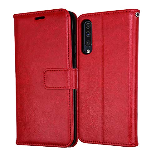 [Wallet Case] Protective Cover with Cash & Card Holder, Stand and Wrist Strap For Samsung Galaxy A50