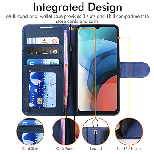 [Wallet Case] Protective Cover with Cash & Card Holder, Stand and Wrist Strap For Motorola Moto E7i Power