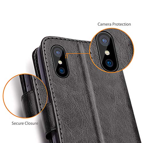 [Wallet Case] Protective Cover with Cash & Card Holder, Stand and Wrist Strap For Apple iPhone XS Max