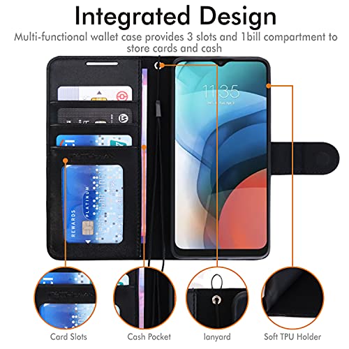 [Wallet Case] Protective Cover with Cash & Card Holder, Stand and Wrist Strap For Motorola Moto E7i Power