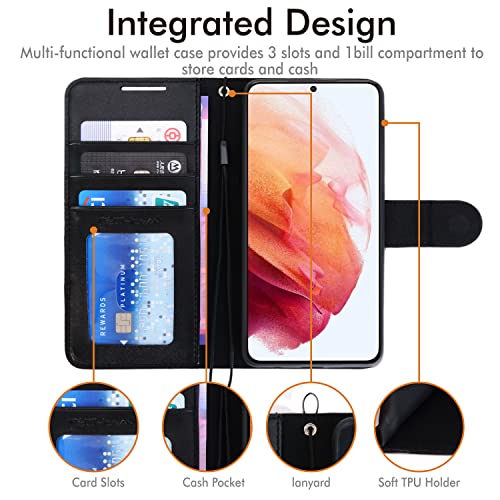 [Wallet Case] Protective Cover with Cash & Card Holder, Stand and Wrist Strap For Samsung Galaxy S23