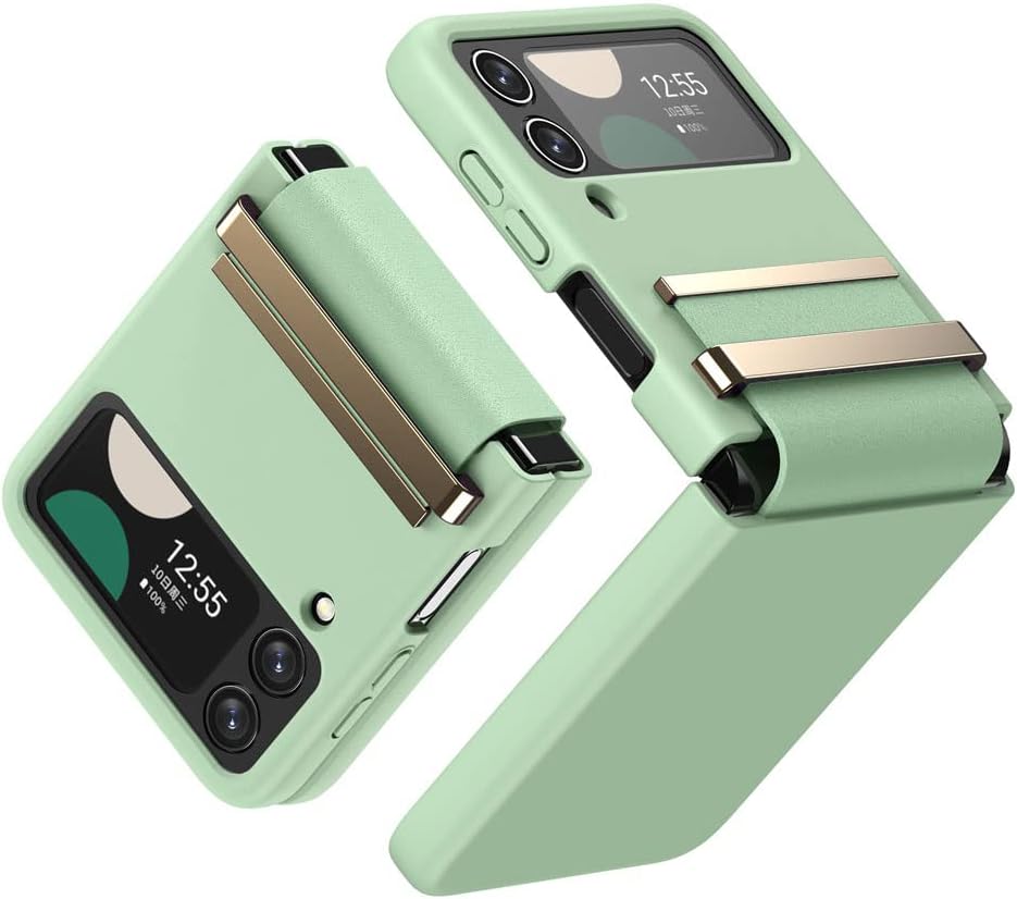 Samsung Galaxy Z Flip 4 Screen Protector Case, Z Flip 4 Case with Stylish Leather Hinge & Metal Trim, Hard PC Shockproof [Screen Protector] Case