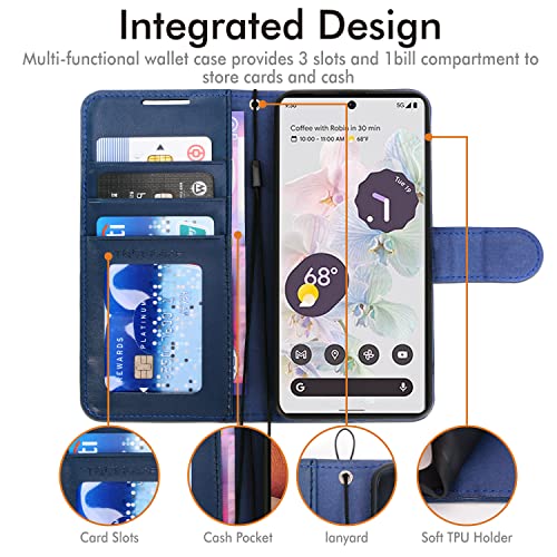 [Wallet Case] Protective Cover with Cash & Card Holder, Stand and Wrist Strap For Google Pixel 6