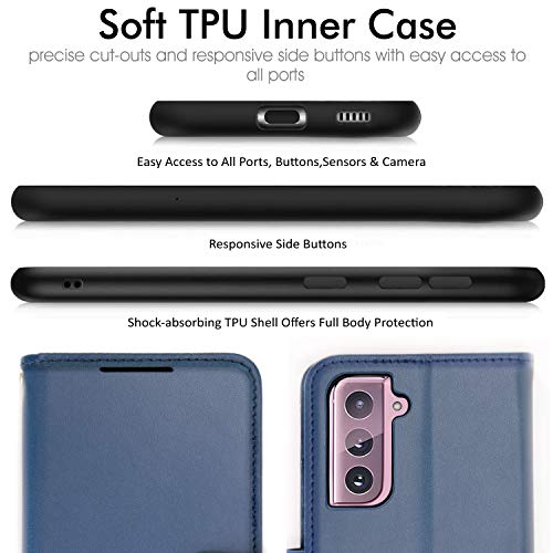 [Wallet Case] Protective Cover with Cash & Card Holder, Stand and Wrist Strap For Samsung Galaxy S21