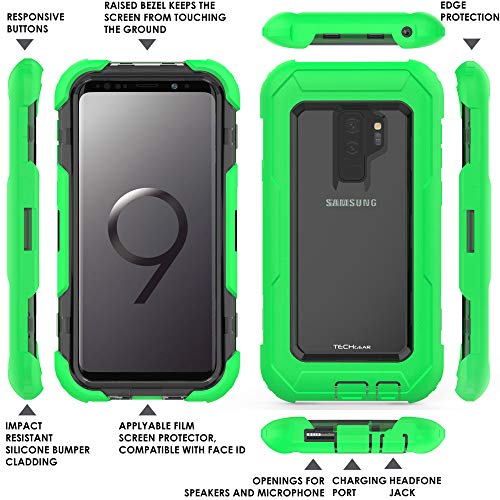 [Contender Case] Samsung Galaxy S9 Plus Heavy Duty Case with Built-in Screen Protector, 360 [Full Body] Protective Cover with Kick Stand
