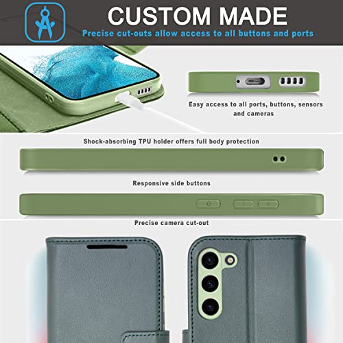 [Leather Wallet Case] Genuine Leather [RFID Blocking] Magnetic Flip Case with Card & Slots and Stand For Samsung Galaxy S23 Plus