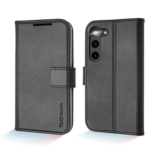 [Leather Wallet Case] Genuine Leather [RFID Blocking] Magnetic Flip Case with Card & Slots and Stand For Samsung Galaxy S23 Plus