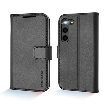 [Leather Wallet Case] Genuine Leather [RFID Blocking] Magnetic Flip Case with Card & Slots and Stand For Samsung Galaxy S23 Plus