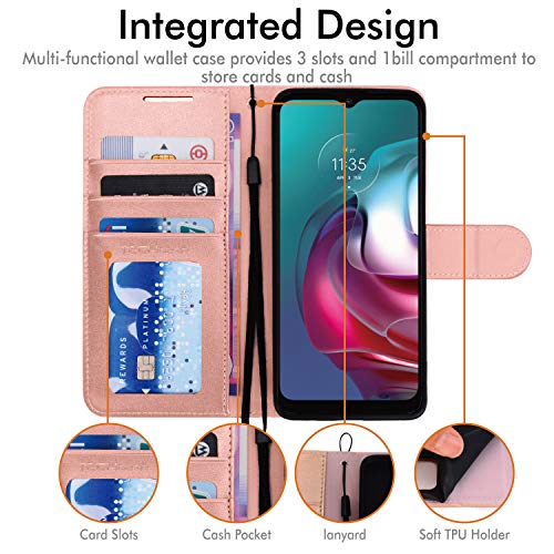 [Wallet Case] Protective Cover with Cash & Card Holder, Stand and Wrist Strap For Motorola Moto G30 / G10