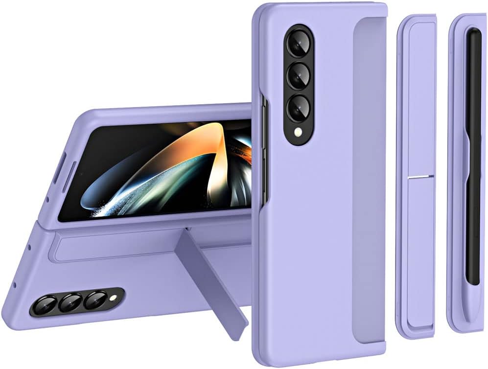 Samsung Galaxy Z Fold 4 Phone Case, [Interchangeable S-Pen Holder / Kickstand] [Front Screen Frame] Ultra-thin Hard PC Bumper Full Protective Cover