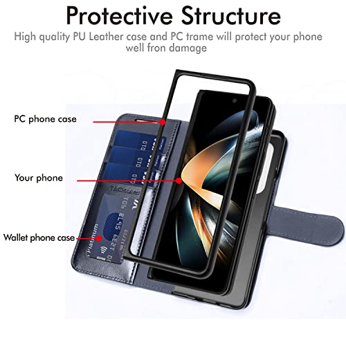 [Leather Wallet Case] Protective Cover with Cash & Card Holder, Stand and Wrist Strap For Samsung Galaxy Z Fold 4