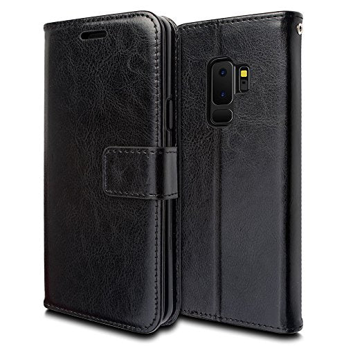[Wallet Case] Protective Cover with Cash & Card Holder, Stand and Wrist Strap For Samsung Galaxy S9 Plus
