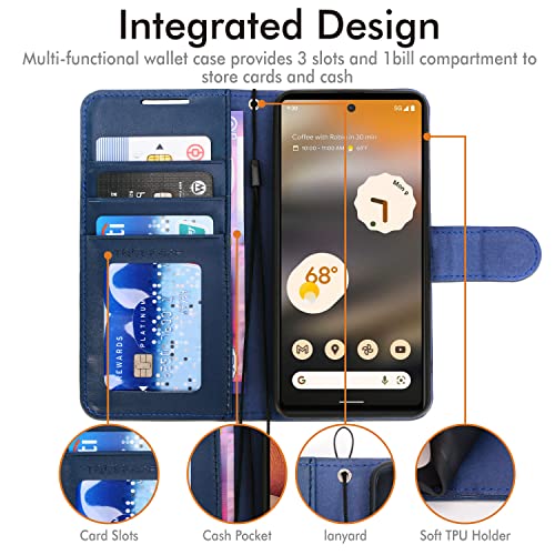 [Wallet Case] Protective Cover with Cash & Card Holder, Stand and Wrist Strap For Google Pixel 6a