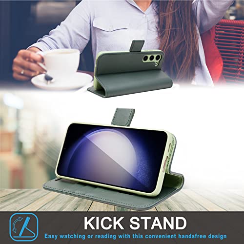 [Leather Wallet Case] Genuine Leather [RFID Blocking] Magnetic Flip Case with Card & Slots and Stand For Samsung Galaxy S23 Plus