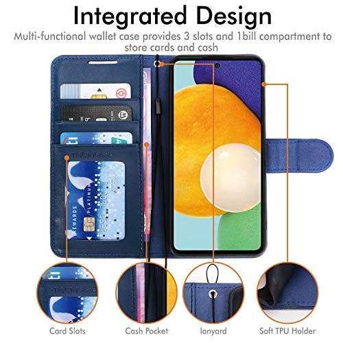 [Wallet Case] Protective Cover with Cash & Card Holder, Stand and Wrist Strap For Samsung Galaxy A52s 5G