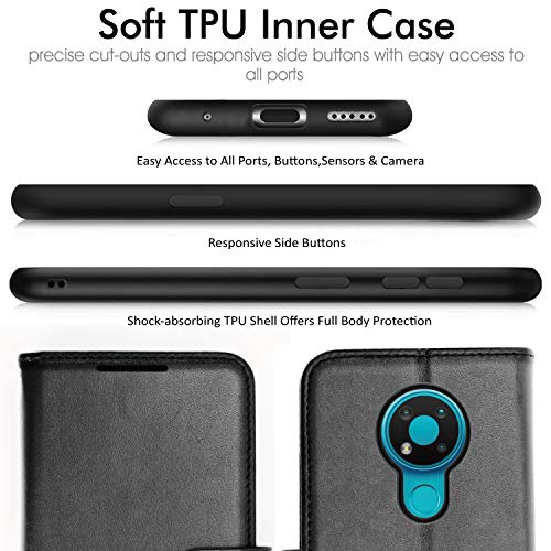 [Wallet Case] Protective Cover with Cash & Card Holder, Stand and Wrist Strap For Nokia 3.4