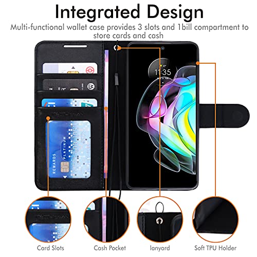 [Wallet Case] Protective Cover with Cash & Card Holder, Stand and Wrist Strap For Motorola Moto Edge 20