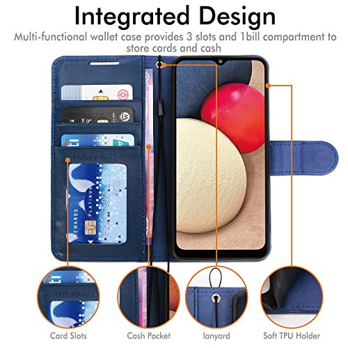 [Wallet Case] Protective Cover with Cash & Card Holder, Stand and Wrist Strap For Samsung Galaxy A02s
