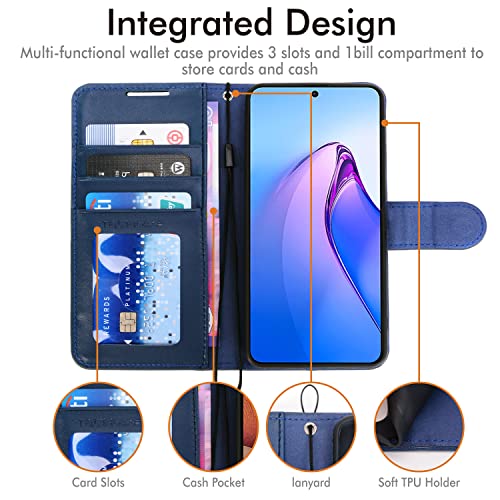 [Wallet Case] Protective Cover with Cash & Card Holder, Stand and Wrist Strap For Oppo Reno 8 Pro 5G
