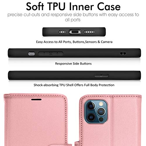 [Wallet Case] Protective Cover with Cash & Card Holder, Stand and Wrist Strap For Apple iPhone 12 Pro Max