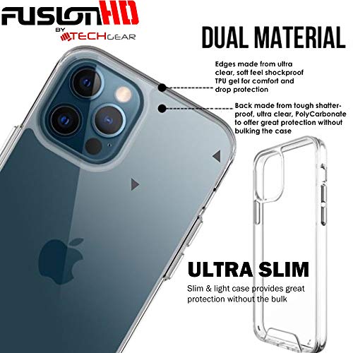[Fusion HD Case] Shockproof Fused Gel Bumper & Hard Back Slim Clear Cover for iPhone 12 Pro