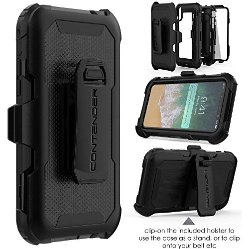 [Contender Case] iPhone XS, iPhone X Heavy Duty Case with Built-in Screen Protector, 360 [Full Body] Protective Cover with Kick Stand