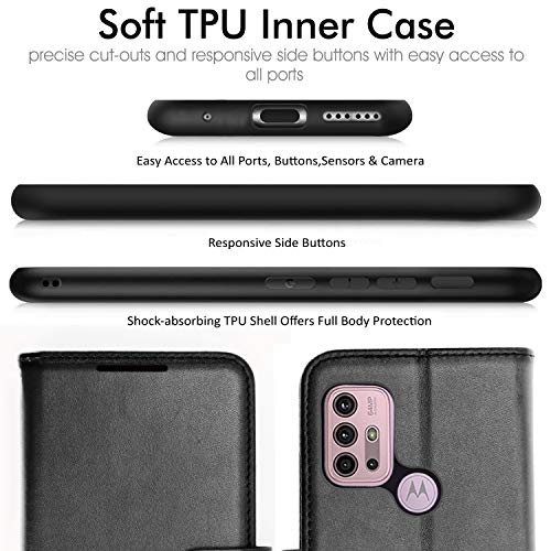 [Wallet Case] Protective Cover with Cash & Card Holder, Stand and Wrist Strap For Motorola Moto G30 / G10