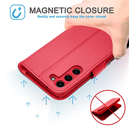 [Leather Wallet Case] Genuine Leather [RFID Blocking] Magnetic Flip Case with Card & Slots and Stand For Samsung Galaxy S23