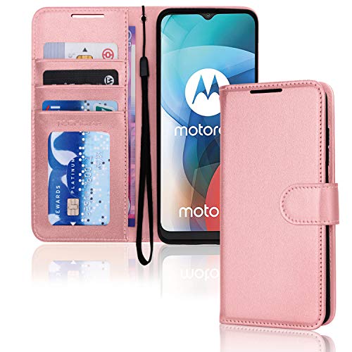 [Wallet Case] Protective Cover with Cash & Card Holder, Stand and Wrist Strap For Motorola Moto E7