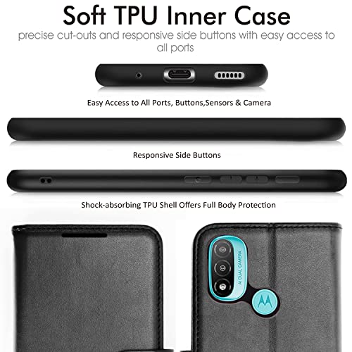 [Wallet Case] Protective Cover with Cash & Card Holder, Stand and Wrist Strap For Motorola Moto E20 / E30