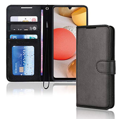 [Wallet Case] Protective Cover with Cash & Card Holder, Stand and Wrist Strap For Samsung Galaxy A42 5G