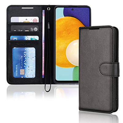 [Wallet Case] Protective Cover with Cash & Card Holder, Stand and Wrist Strap For Samsung Galaxy A52s 5G