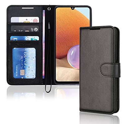 [Wallet Case] Protective Cover with Cash & Card Holder, Stand and Wrist Strap For Samsung Galaxy A32 5G